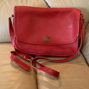 Authentic 1970’s lrg Coach red leather crossbody bag. Made in NYC. NO. 684-3720.